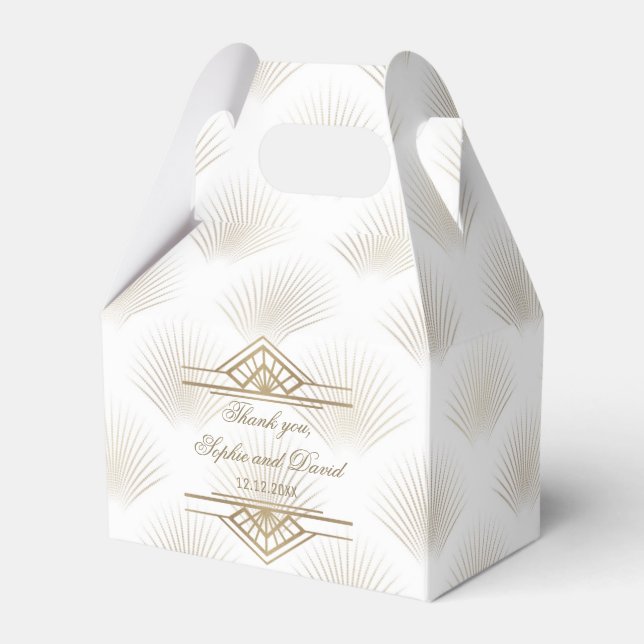 Charming Gold Great Gatsby Art Deco 1920s Wedding Favour Box (Front Side)