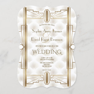 Charming Gold Great Gatsby Art Deco 1920s Wedding Invitation