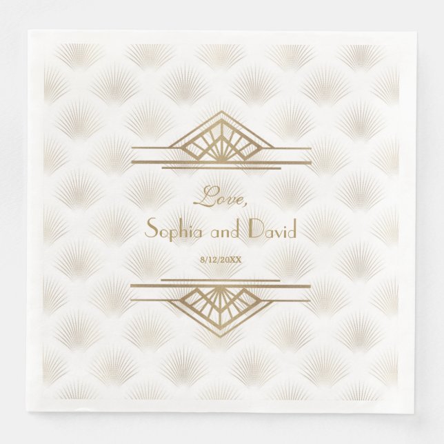 Charming Gold Great Gatsby Art Deco 1920s Wedding Napkin (Front)