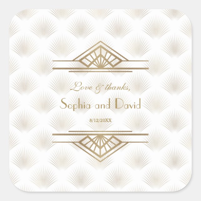 Charming Gold Great Gatsby Art Deco 1920s Wedding Square Sticker (Front)