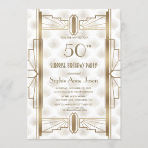 Charming Gold Great Gatsby Art Deco Birthday Party Invitation