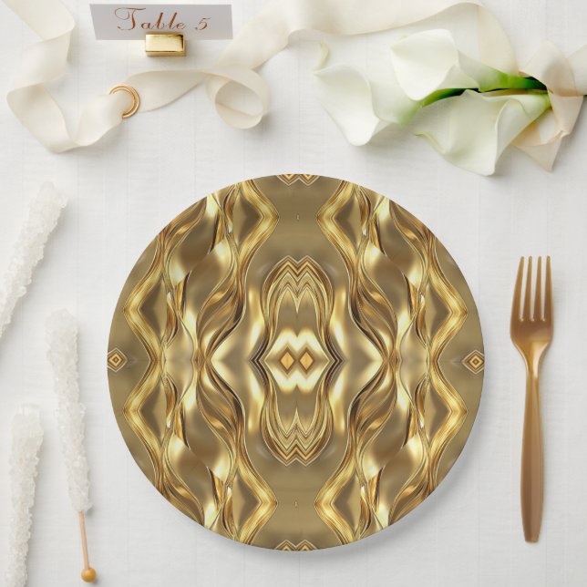 Charming golden-colored pattern  paper plate (Wedding)
