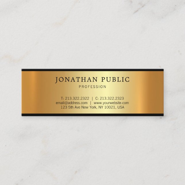 Charming Golden Design Modern Glamourous Plain Mini Business Card (Front)