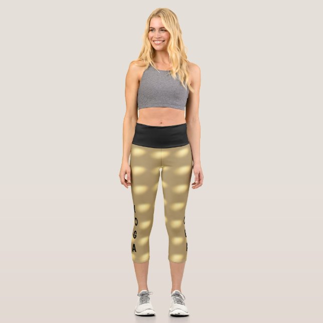 Charming Golden Lights Yoga Pattern Capri Leggings (Front)