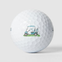 Charming Golf Cart Blue Monogram Watercolor