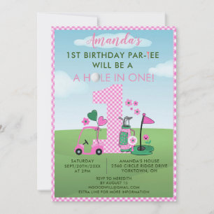 Charming Golf Pink Girl 1st Birthday Par-Tee Invitation