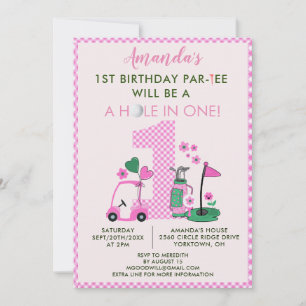 Charming Golf Pink Girl 1st Birthday Par-Tee Invitation
