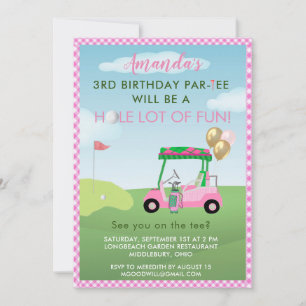 Charming Golf Pink Girl 3rd Birthday Par-Tee Invitation