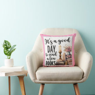Charming Good Day to Read a Few Books Pink Cushion