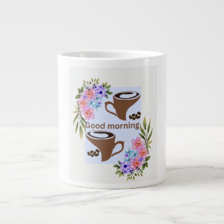Charming "Good Morning" Coffee Greeting with Flora Large Coffee Mug