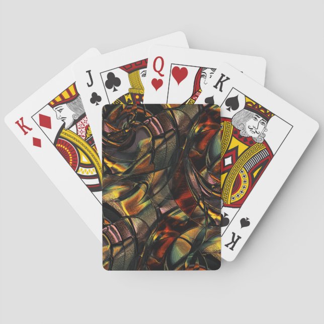 Charming grained texture, embossed golden green  playing cards (Back)