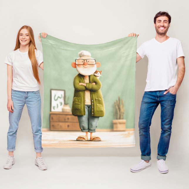 Charming Grandpa and His Cat Fleece Blanket (In Situ)