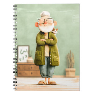 Charming Grandpa and His Cat Notebook