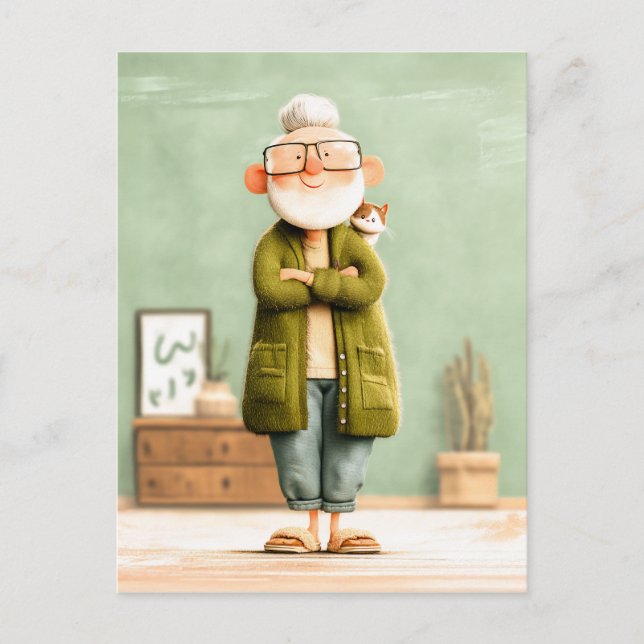 Charming Grandpa and His Cat Postcard (Front)