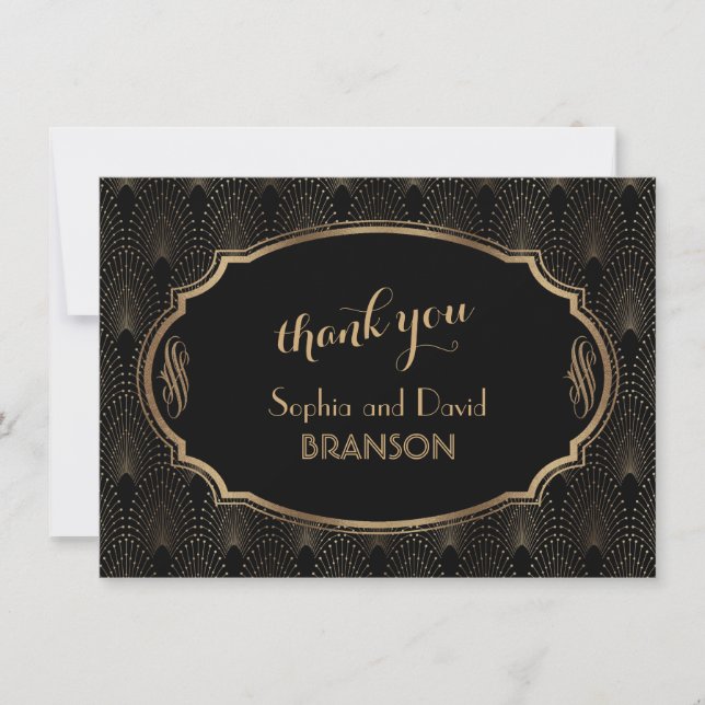 Charming Great Gatsby Art Deco Wedding THANK YOU Card (Front)