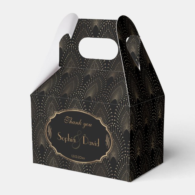 Charming Great Gatsby Gold Art Deco Wedding Favour Box (Front Side)