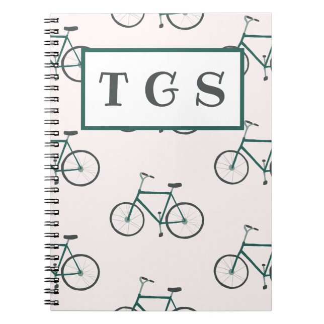 Charming green bicycle pattern monogram notebook (Front)