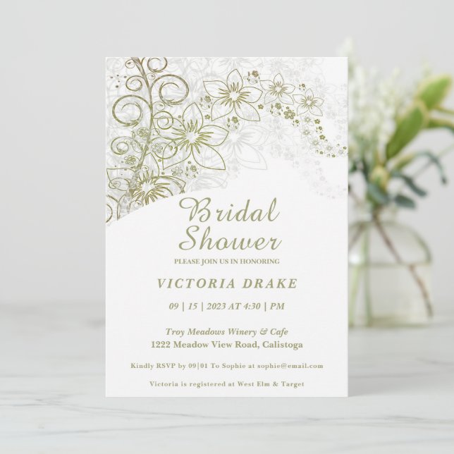 Charming Green Botanical Bridal Shower Invitation (Standing Front)
