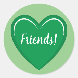 Charming Green Heart Graphic with Friends Text Classic Round Sticker