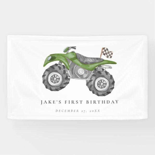 Charming Green Quad Bike Birthday  Banner (Horizontal)