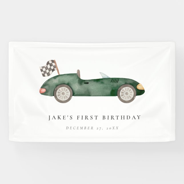 Charming Green Race Car Banner (Horizontal)