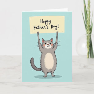 Charming Grey Cat Father Card