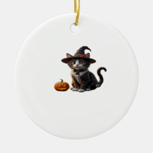 Charming Halloween Cat in Witch Hat Classic T-Shir Ceramic Tree Decoration