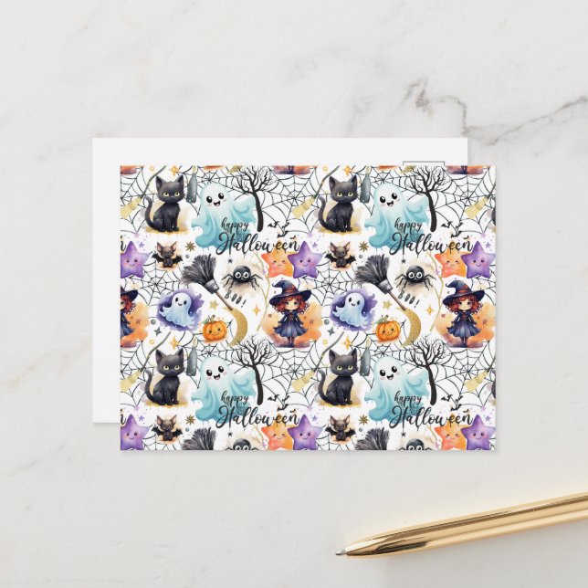 Charming Halloween Pattern Postcard (Front/Back In Situ)