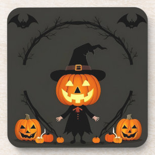 Charming Halloween Scene With Pumpkin Coaster