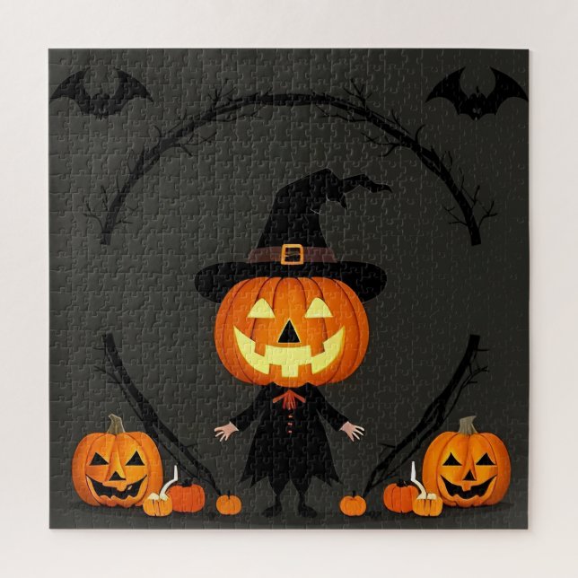 Charming Halloween Scene With Pumpkin Jigsaw Puzzle (Vertical)