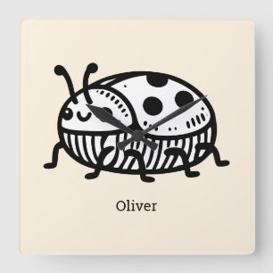 Charming Hand-Drawn Beetle Illustration Square Wall Clock