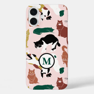 Charming hand-drawn cats on pink background iPhone 16 plus case