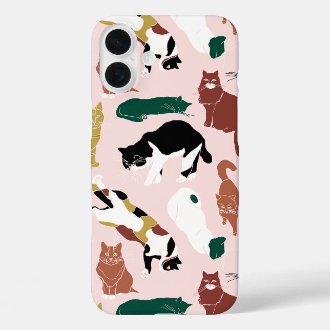 Charming hand-drawn cats on pink background Case-Mate iPhone case (Back)