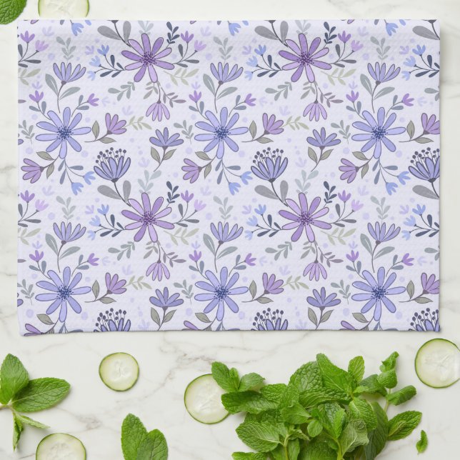 Charming Hand Drawn Flowers Kitchen Towel (Folded)