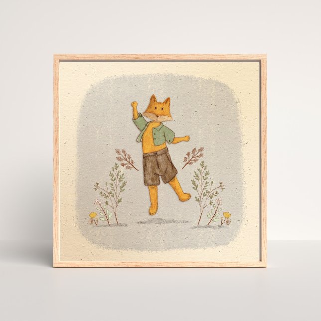Charming Hand-drawn Whimsical Fox with Botanical  Poster (Creator Uploaded)