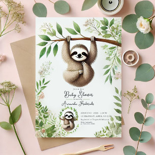 Charming Hanging Sloth Baby Shower Invitation