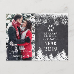 Charming HAPPY NEW YEAR Script Chalkboard Photo Invitation Postcard