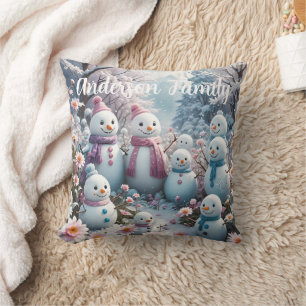 Charming Happy Snowman Family Cushion