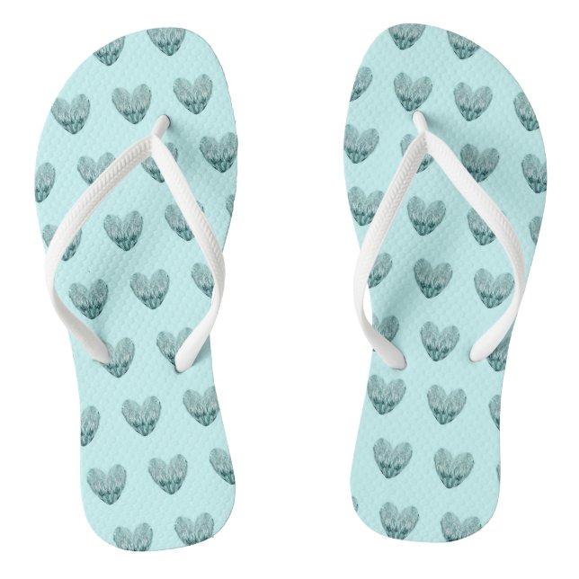Charming heart pattern in mint green  flip flops (Footbed)