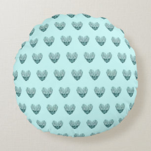 Charming heart pattern in mint green round cushion