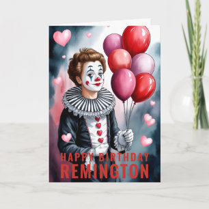 Charming Heart-Themed Pierrot Clown Birthday Card