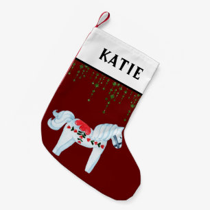 Charming Hobby Horse & Green Glitter Christmas Small Christmas Stocking