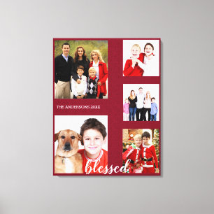 Charming Holiday Family Photo Collage Monogram Canvas Print
