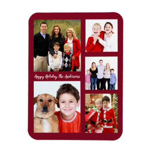 Charming Holiday Family Photo Collage Monogram Magnet
