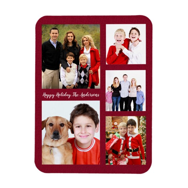 Charming Holiday Family Photo Collage Monogram Magnet (Vertical)