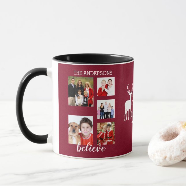 Charming Holiday Family Photo Collage Monogram Mug (With Donut)