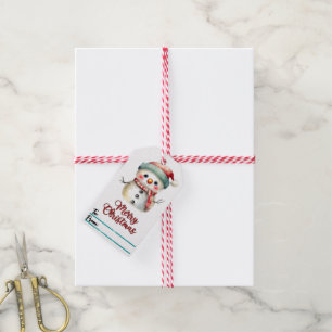 Charming holiday gift tag featuring a snowman