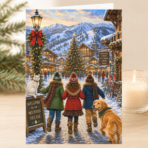 Charming Holiday Mountain Resort Merry Christmas Card