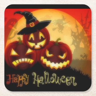 charming holiday pumpkins square paper coaster