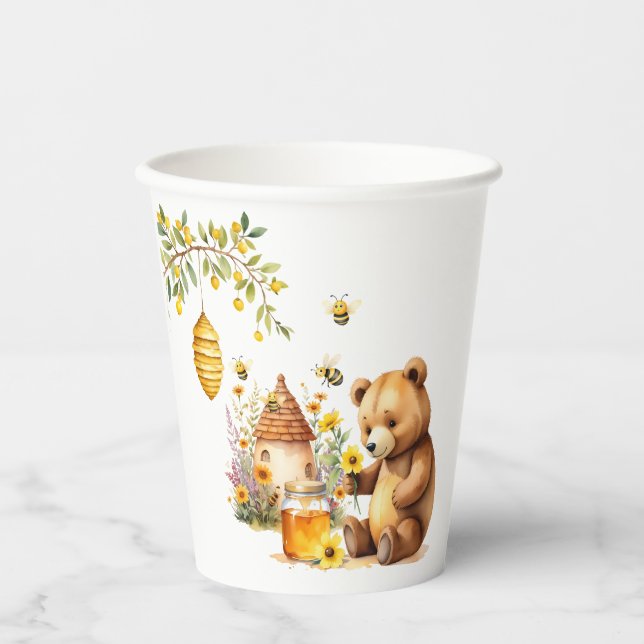 Charming Honey Bee Bear Baby Shower Paper Cups (Front)